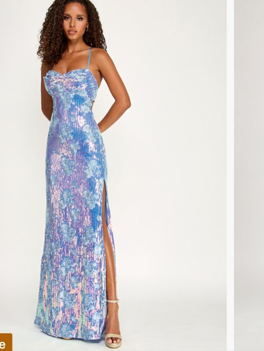 Emerald Sundae Blue Lavender Sequin Maxi Dress with Side Slit Size XL